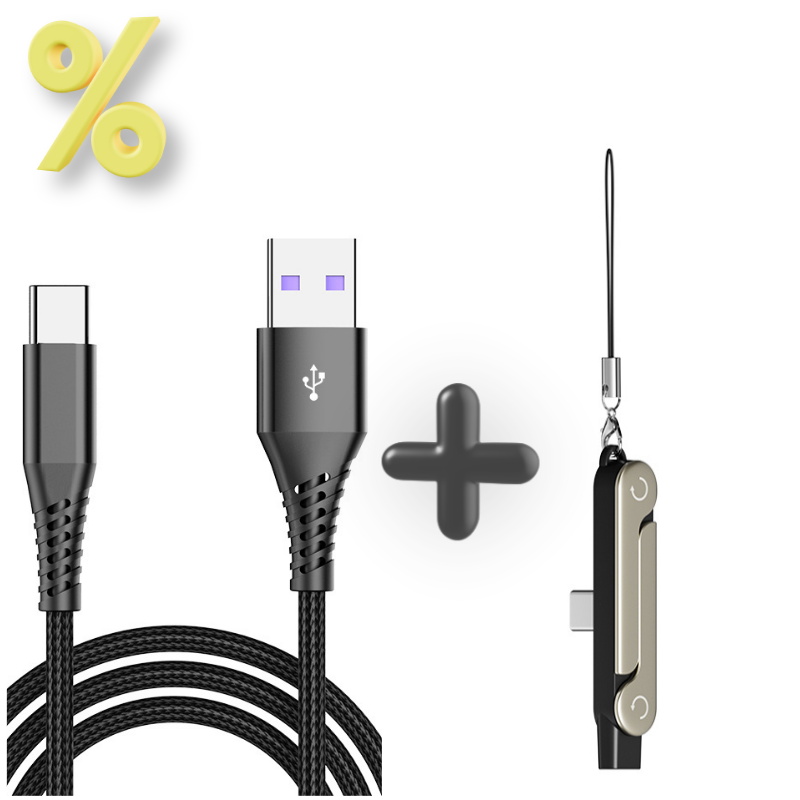 Pachet promotional la pret special! (Cablu USB A - Type C + suport breloc cu conector)